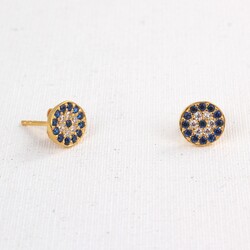 925 Gold Silver Evil Eye Stud Earrings - Nusrettaki