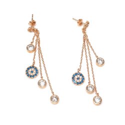 925 Rose Silver Evil Eye & Zircon Dangle Earrings - Nusrettaki