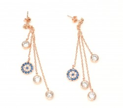 925 Rose Silver Evil Eye & Zircon Dangle Earrings - Nusrettaki