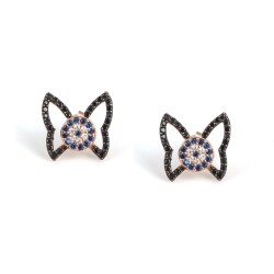 925 Rose Silver Evil Eye & Butterfly Stud Earrings - Nusrettaki