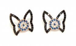 925 Rose Silver Evil Eye & Butterfly Stud Earrings - Nusrettaki (1)