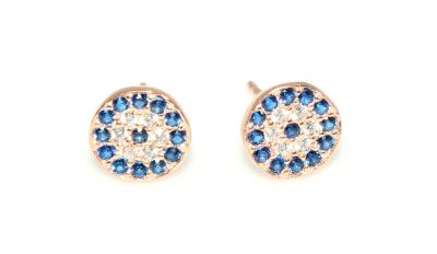 Evil Eye Stud Earrings, 925 Rose Silver - 1
