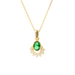 925 Ayar Gümüş Nişane Tasarım Oval Zümrüt Taşlı Kolye - 3