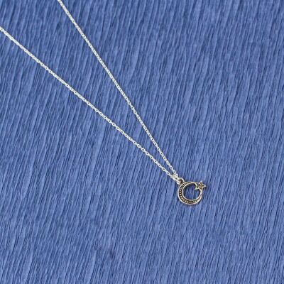 925 Ayar Gümüş Oksitli Ay Yıldız Model Kolye - 2