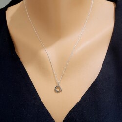 925 Ayar Gümüş Oksitli Ay Yıldız Model Kolye - Nusrettaki