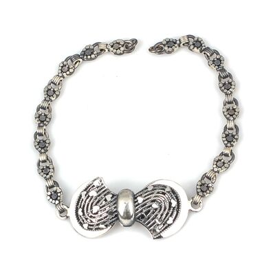 925 Ayar Gümüş Oksitli Kalemli Esli Kurdele Bileklik - 1