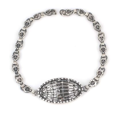 925 Ayar Gümüş Oksitli Kalemli Zincir Bileklik - 1