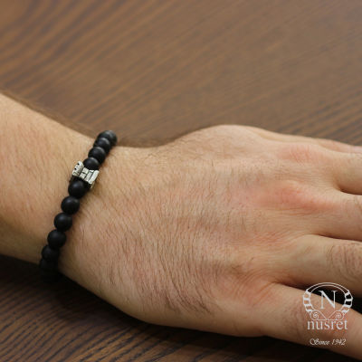 Silver Men's Bracelets with Onyx - 5
