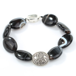 Silver Men's Box Clasp with Lock Bracelet with Onyx - Nusrettaki (1)