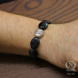 Silver Men's Box Clasp with Lock Bracelet with Onyx - Nusrettaki