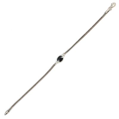 925 Ayar Gümüş Oniks Renk Taşlı Tilki Kuyruğu Zincir Bileklik - 2