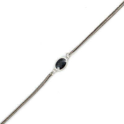 925 Ayar Gümüş Oniks Renk Taşlı Tilki Kuyruğu Zincir Bileklik - 3