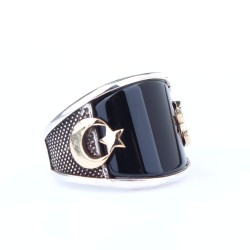 925 Sterling Silver Star and Crescent Design Men Ring with Onyx - 3