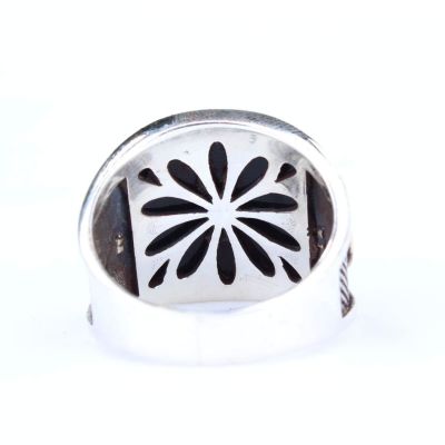 925 Sterling Silver Star and Crescent Design Men Ring with Onyx - 5