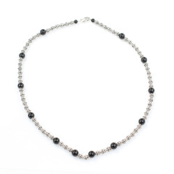 925 Ayar Gümüş Oniks Taşlı Güverseli Top Kolye - 4