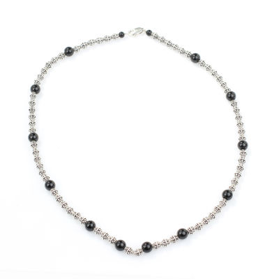 925 Ayar Gümüş Oniks Taşlı Güverseli Top Kolye - 4