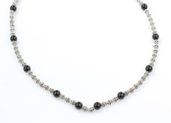 925 Ayar Gümüş Oniks Taşlı Güverseli Top Kolye - 5