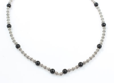 925 Ayar Gümüş Oniks Taşlı Güverseli Top Kolye - 5