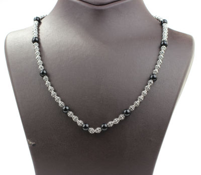 925 Ayar Gümüş Oniks Taşlı Güverseli Top Kolye - 6