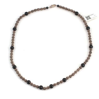 925 Ayar Gümüş Oniks Taşlı Güverseli Top Kolye - 3