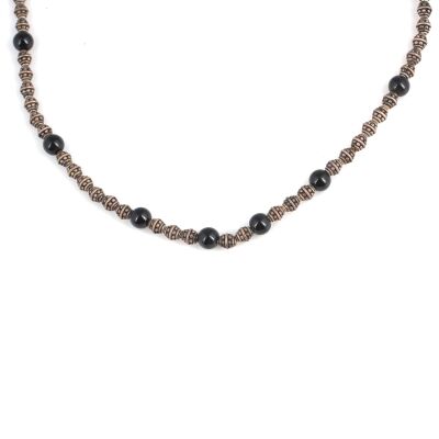 925 Ayar Gümüş Oniks Taşlı Güverseli Top Kolye - 2