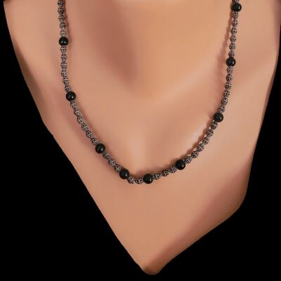 925 Ayar Gümüş Oniks Taşlı Güverseli Top Kolye - 1