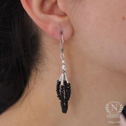 925 Silver Onyx Hoop Earrings - Nusrettaki