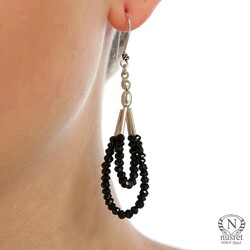 925 Silver Onyx Hoop Earrings - Nusrettaki (1)