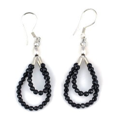 925 Silver Onyx Hoop Earrings - Nusrettaki