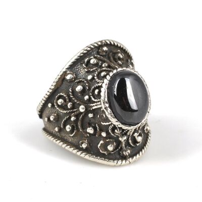 925 Ayar Gümüş Oniks Taşlı Kavuk Model Yüzük - 3