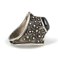 925 Ayar Gümüş Oniks Taşlı Kavuk Model Yüzük - 4