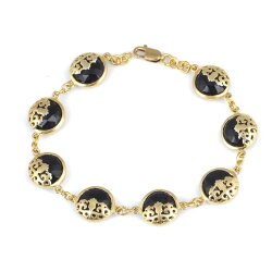 925 Ayar Gümüş Oniks Taşlı Lale Desenli Bileklik - Nusrettaki