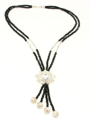 Silver Thrum Necklace with Onyx - 4