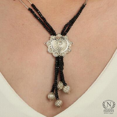 Silver Thrum Necklace with Onyx - 1