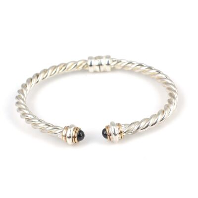 925 Ayar Gümüş Oniks Taşlı Yaylı Burgu Kollu Erkek Bileziği - 2