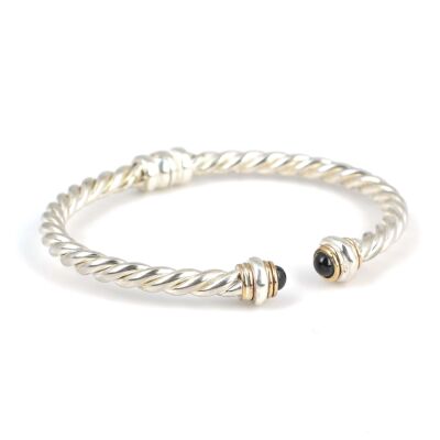 925 Ayar Gümüş Oniks Taşlı Yaylı Burgu Kollu Erkek Bileziği - 1