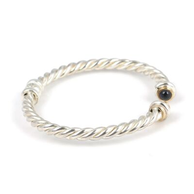 925 Ayar Gümüş Oniks Taşlı Yaylı Burgu Kollu Erkek Bileziği - 3