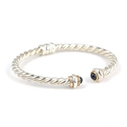 925 Ayar Gümüş Oniks Taşlı Yaylı Burgu Kollu Erkek Bileziği - Nusrettaki