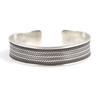 925 Ayar Gümüş Örgü Desenli Kalın Erkek Bileziği - 2