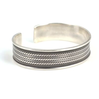 925 Ayar Gümüş Örgü Desenli Kalın Erkek Bileziği - 1