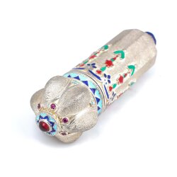 925 Ayar Gümüş Osmanlı Desenli Mineli Taç Kapaklı Parfüm Şişesi - 3