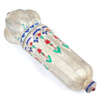 925 Ayar Gümüş Osmanlı Desenli Mineli Taç Kapaklı Parfüm Şişesi - 2