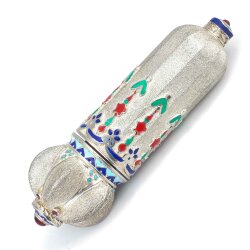 925 Ayar Gümüş Osmanlı Desenli Mineli Taç Kapaklı Parfüm Şişesi - 4