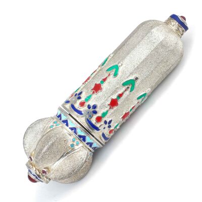 925 Ayar Gümüş Osmanlı Desenli Mineli Taç Kapaklı Parfüm Şişesi - 4