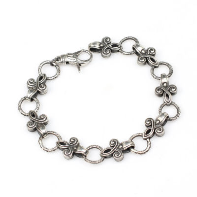 925 Ayar Gümüş Osmanlı Motifli Halka Bileklik, Siyah - 2