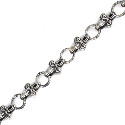 925 Ayar Gümüş Osmanlı Motifli Halka Bileklik, Siyah - 3