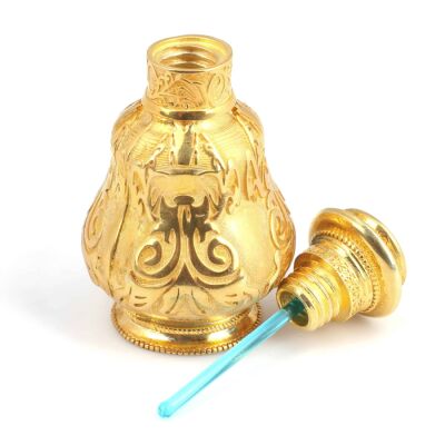 925 Ayar Gümüş Osmanlı Motifli Parfüm Şişesi, Sarı - 2