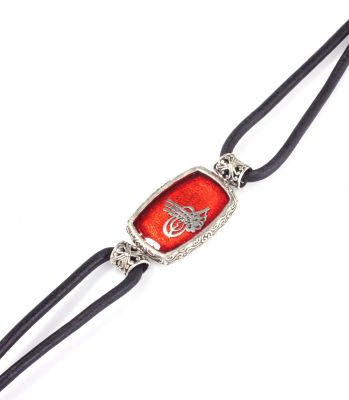 925 Ayar Gümüş Osmanlı Tuğrası Derili Erkek Bileklik
