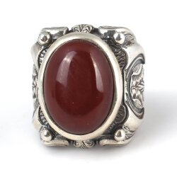 925 Ayar Gümüş Oval Akik Taşlı El İşi Erkek Yüzüğü - Nusrettaki (1)