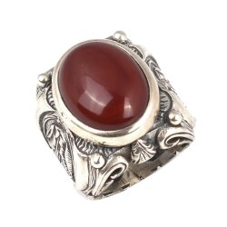 925 Ayar Gümüş Oval Akik Taşlı El İşi Erkek Yüzüğü - Nusrettaki